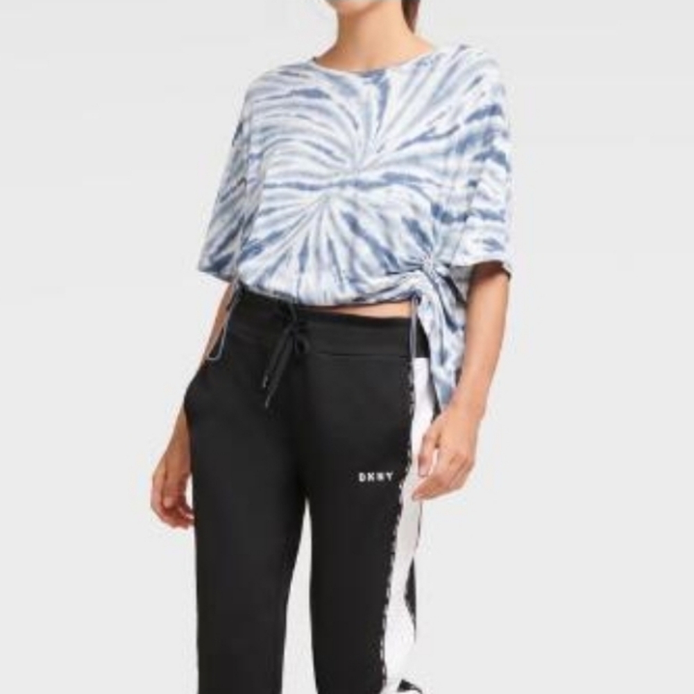 DKNY Tie Dye Denim Blue Top with Drawstring Hem - Picture 11 of 16